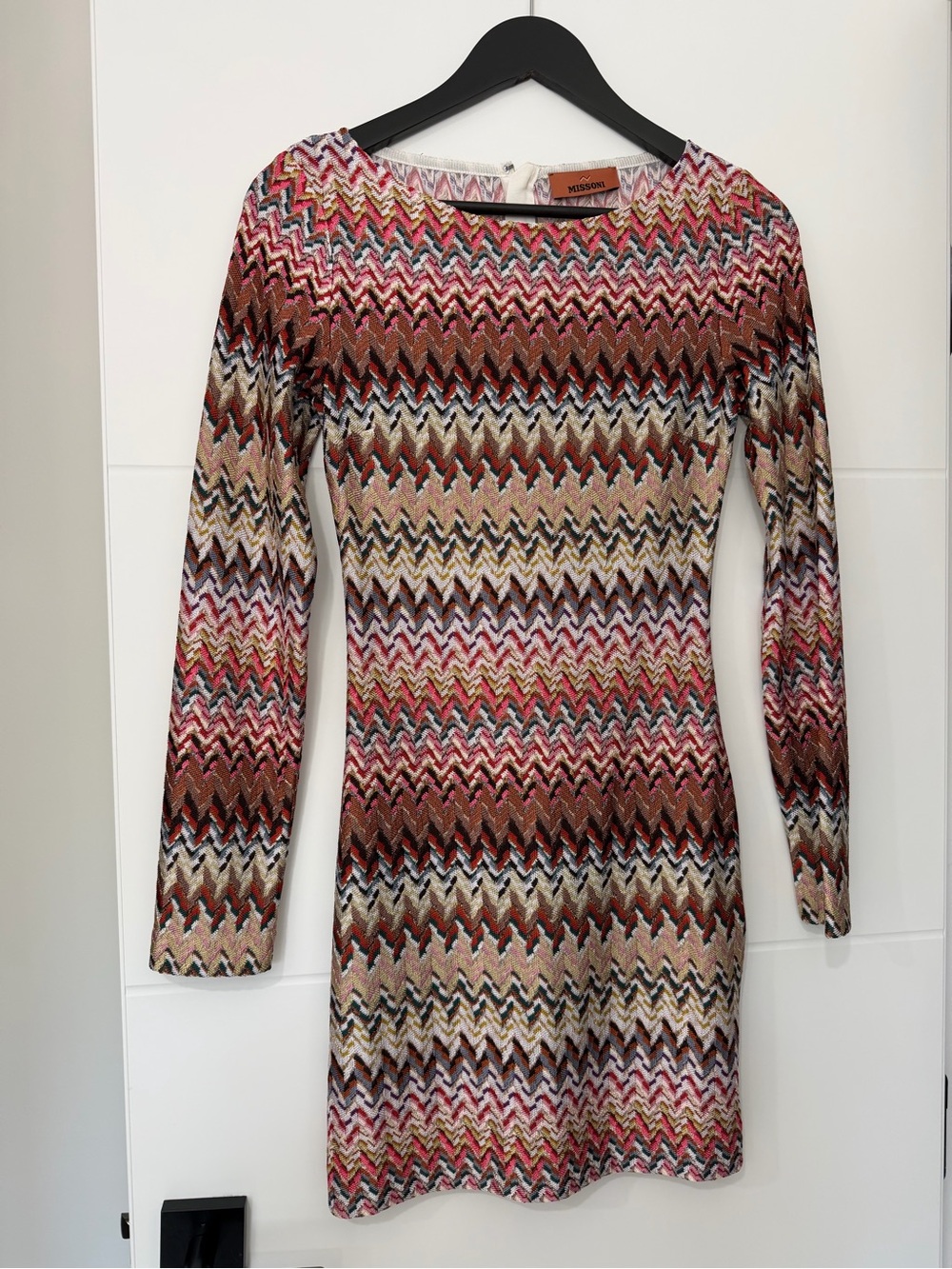 Missoni Multicolor Zigzag Knit Long Sleeve Dress — Pink, Brown, Cream